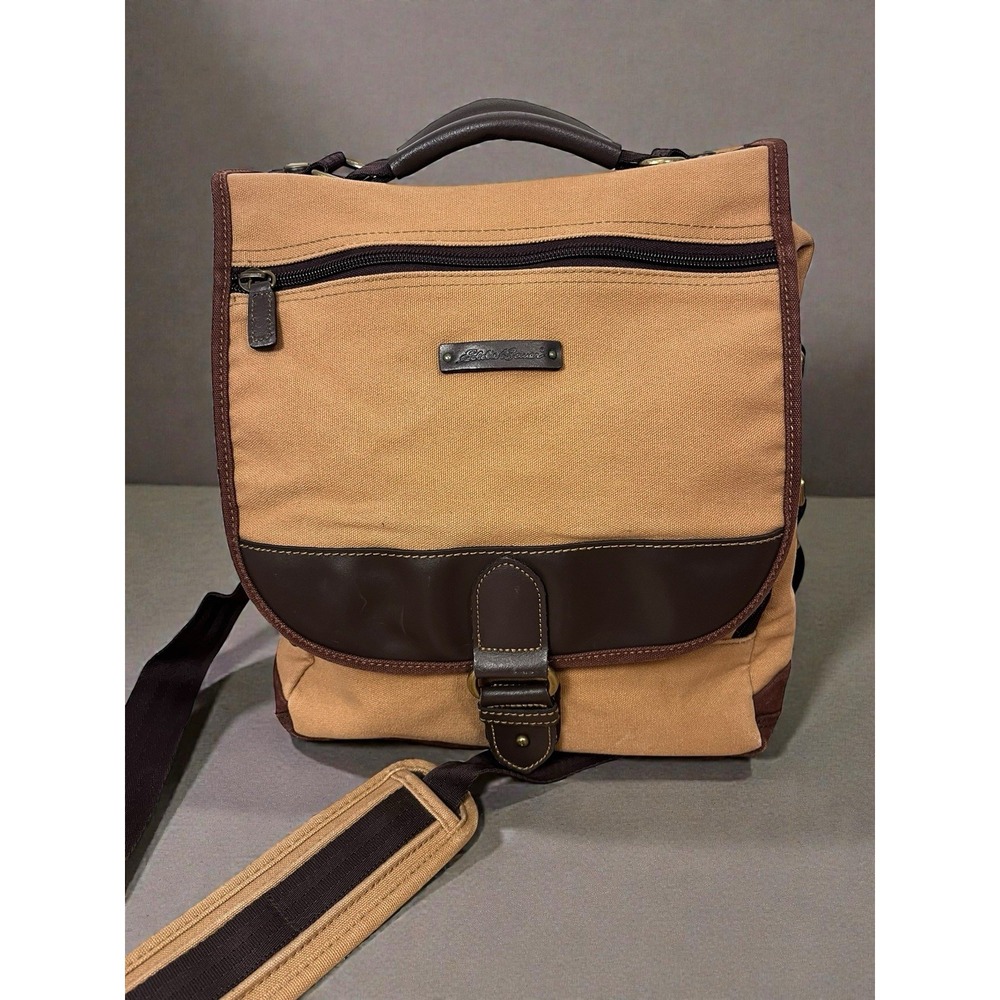 Eddie Bauar Unisex Canvas Tote Lt Brown w/ Leather Trim Messenger Bag
